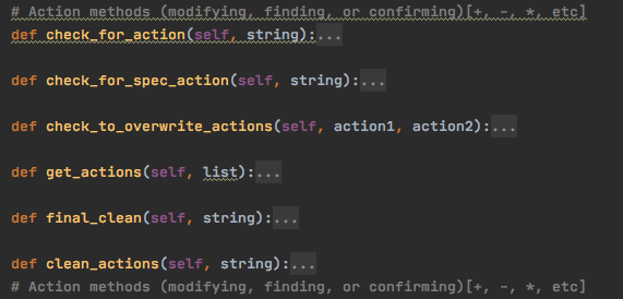 A Picture of the methods that would scan, count, or modify / clean actions/.