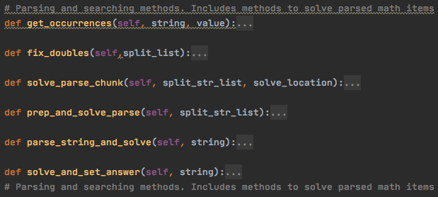 This picture shows the methods for parsing and solving those parsed items.